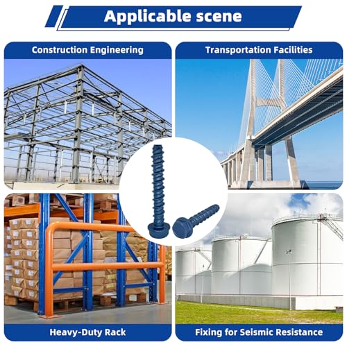 3/8 x 3 Heavy-Duty Hex Head Concrete Anchors, 15 PCS, Corrosion Resistant Blue Climaseal Coating, Outdoor Rated Use, Concrete Block and Masonry Brick Screws - size: 3/8 x 3"