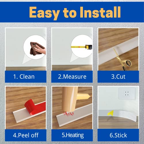 COUKIU Peel and Stick Rubber Baseboard Trim, 4 Inch x 60 Feet, White, S100 - color: White, size: 4in x 60ft