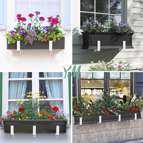 Y&M Adjustable Window Box Brackets 6 Pack, Wall Mount Planter Box Brackets - size: Set of 6- White