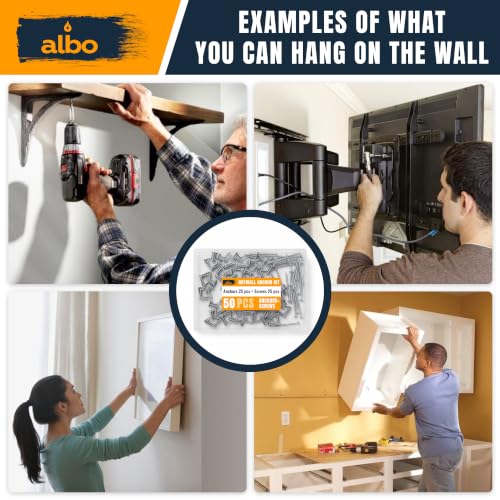 ALBO 50 Pcs. Plastic Butterfly Drywall Anchors and Screws Kit, Gray - color: Grey 25pcs