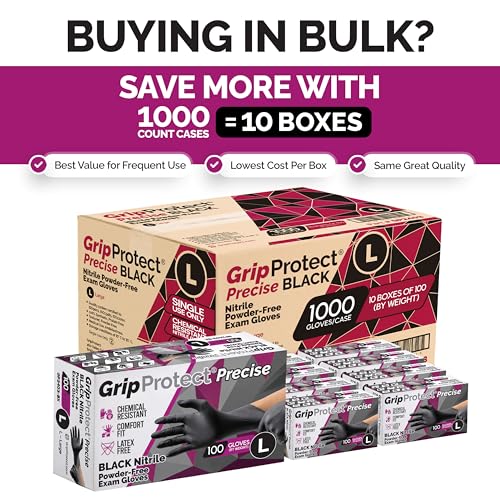 GripProtect Precise Black Nitrile Gloves 4 Mil, Chemical Resistant Gloves - size: Medium (100 Count)