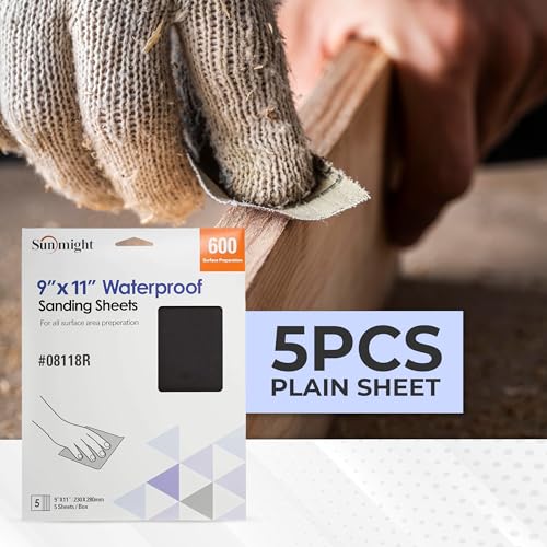 Sunmight 9" X 11" 600 Grit Sandpaper Sheets - Waterproof Sand Paper with Aluminum Oxide Grain & Latex Paper Backing for All Surface Area Preparation - Polishing Sheets (Pack of 5) - style: 600 Grit