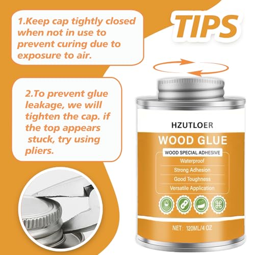 4OZ Wood Glue with Brush, Strong Woodworking Super Glue, Professional Adhesive for Furniture Repair, Crafts, DIY Projects, Hardwood & Softwood