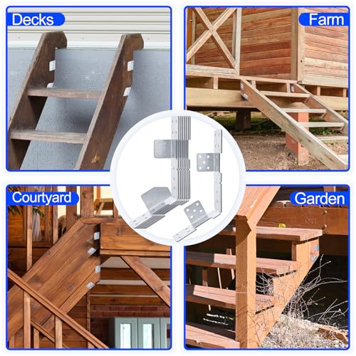 8Pcs Adjustable Stair-Stringer Connector,18 Gauge Heavy Duty Stair Stringer Hanger Bracket, Strong Tie Straps Bracket Steel Deck Stair Stringer Connector for 2x10 2x12 Stair Stringer - size: 8 Pieces