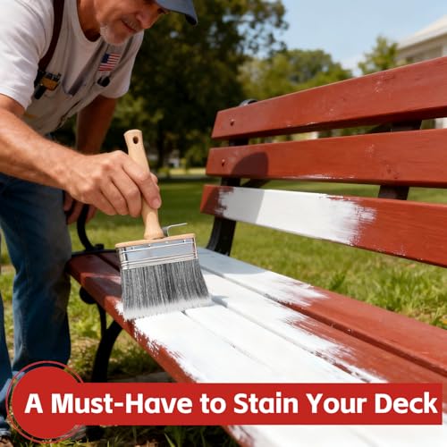 Wesquer Deck Stain Brush 3-Pack (4” 5” 6”), Wood Stain Brush Fits Extension Pole, Wide Paint & Limewash Brush for Deck, Fence, Wall, Furniture - All Paints & Stains