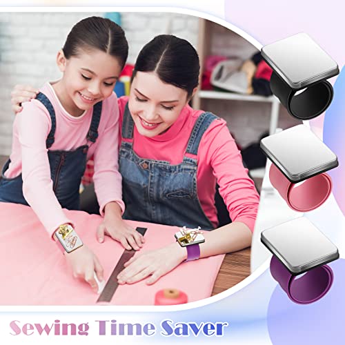 Jexine 3 Pcs Magnetic Pin Holder Magnetic Wristband for Hair Stylist Wrist Sewing Pincushion Hair Clips Collector Bobby Pin Magnet Holder for Braiding Quilting Supply (Square)