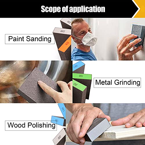 BOSHCRAFT 10 Pcs Sanding Sponge Set, 220 Grit: 4 Pcs, 60/80/100/120/180 Grit: 2 Pcs Each, Washable & Reusable Sanding Block for Wood Drywall Metal, Coarse to Superfine, 3.9" x 2.8" - size: 10 Pack-Mix