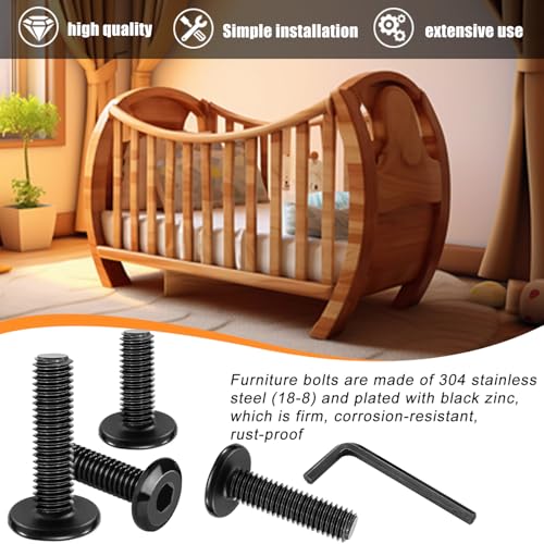 Taiss 10pcs 5/16-18x1-1/2 Flat Head Socket Head Screw,Furniture Bolts,Furniture Screws 304 Stainless Steel,1/4 Bolts Black Zinc Plated Fully Threaded,Countersunk Connector Screws with Hex Spanner - size: 10PCS 5/16-18x1-1/2"