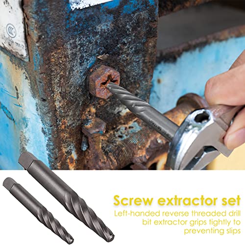 Topec 9 Piece Jumbo Spiral Flute Extractor -Easy Out Bolt Screw Extractor Set Square Shank Reverse Bit Set for Removing Broken Screws, Bolts, and Studs with Reverse Drill Bit Extractor Set - size: 9 Piece