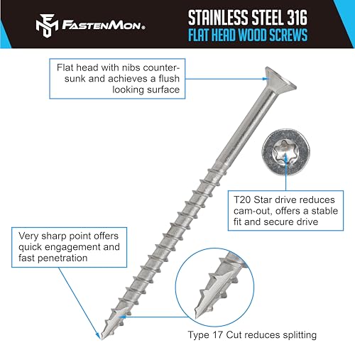 316 Stainless Steel Deck Screws, #8 x 2, 150 PCS - size: #8 x 2"