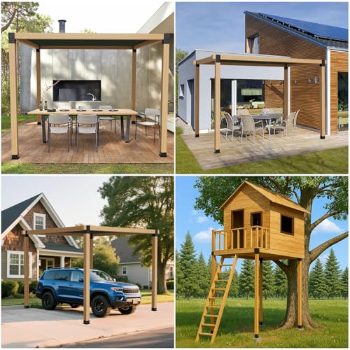 8PCS 4x4 Post Bracket, 4x4 Brackets for pergola kit, Deer Stand, Outdoor Platform, Play Sets, Tree House, Pergola Brackets 3-Way Right Angle Corner Bracket Woodworks DIY Post Base Kit - style: 4PC 3-Way Pergola Brackets + 4PC Post Base