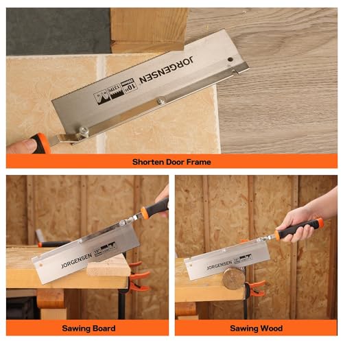JORGENSEN 10" Dovetail Reversible Saw, Professional Cutting Jamb Saw, 13TPI Double Ground Teeth Flush Cut Saw Spring Loaded Design Cranked Soft Handle, Shorten Door Frame, Tile Installation and Prep