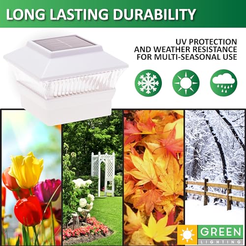 GreenLighting Standard #1 Solar Post Cap Lights Fits 4x4 Nominal Wood, 4x4 PCV/Vinyl Posts, Outdoor Fence Solar Powered Light, Landscaping, Deck, Garden, Includes Flush Mount Adapter White 8 Pack - color: White