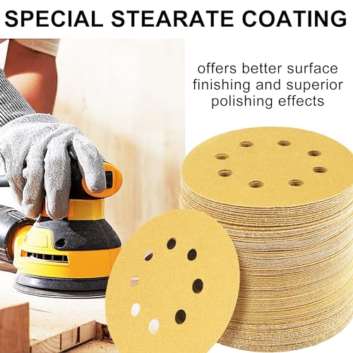LotFancy 110 PCS 5 Inch 8 Hole Sanding Disc, 60 80 120 150 180 220 320 400 600 800 1000 Grit Aluminum Oxide Sandpaper Assortment, Sand Paper for Wood, Plastic, Rust Removal, Random Orbital Sander Pads - style: 110PCS Assorted Grit