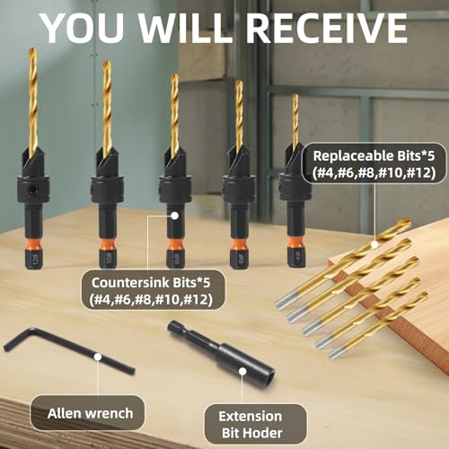12Pcs HSS Adjustable Countersunk Drill Bits for Woodworking