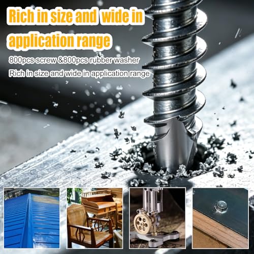 weideer 1220pcs #8#10 Self Tapping Screws for Metal,410 Stainless Steel Sheet Metal Screws Assortment Kit, Truss Head Quick Tapping Self Drilling Screw with Rubber Washer (610 Sets) - size: SV 1220PCS #8#10 Kit