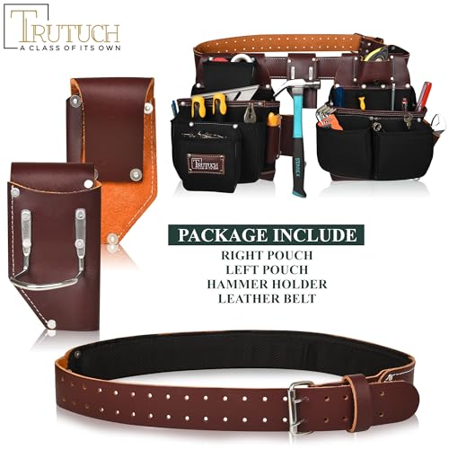 Nylon and Leather Tool Belt | Framing Tool Bags | Nylon Tool Pouch | Carpenter Tool Belts | Construction | Framers | Electrician Tool Belt (Black) - color: Black