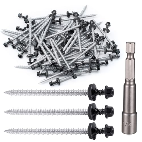 50 Pcs #10x3 Black Metal Roofing Screws for Metal Roofs, Wall Panels - size: #10x3"