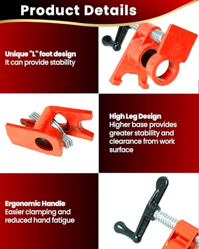 Pipe Clamps 3/4 Inch 6 Pack, Heavy Duty Bar Wood Clamps - style: Orange, 3/4 IN