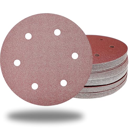 50 PCS 9 Inch 6 Hole 40 Grit Drywall Sanding Discs - 9" Hook & Loop Aluminum Oxide Sander Disc Grinding Abrasive Sandpaper for Powe Drywall Sander Wood Furniture Finishing - style: 40 Grit