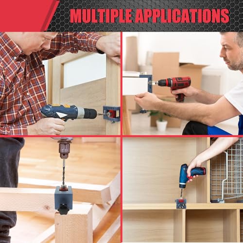 Self-Centering Doweling Jig Kit for Woodworking – Adjustable Width Dowel Jig for Straight Holes with 3 Drill Guide Bushings & 3 Drill Bits (1/4'',3/8'',5/16''),Woodworking Joints Tools