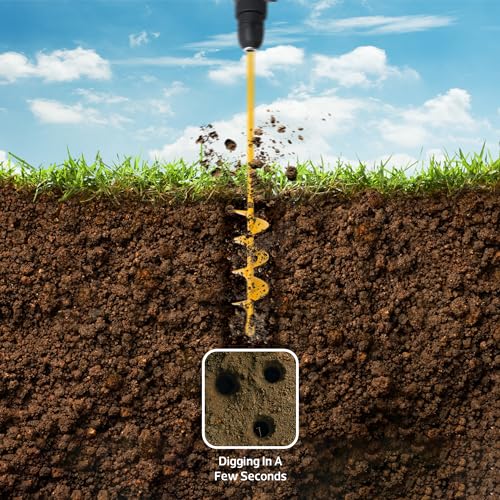 Garden Auger Drill Bit for Planting - 2"(D) x14.5(L) - Post Hole Digger Drill Auger for Gardening Bulbs, Flowers, and Bedding Plant - Made to Fit in Any 3/8 Hex Drill (Yellow) - size: Pack of 1: 2"x14.5"