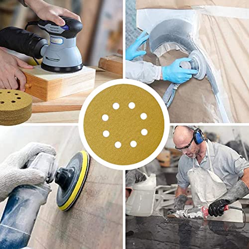 100pcs 5 Inch Sanding Discs Hook and Loop, 60 Grit 8 Holes Sandpaper Round Orbital Sander Paper for Woodworking Car Boat Metal Polishing - style: 60 grits 100pcs