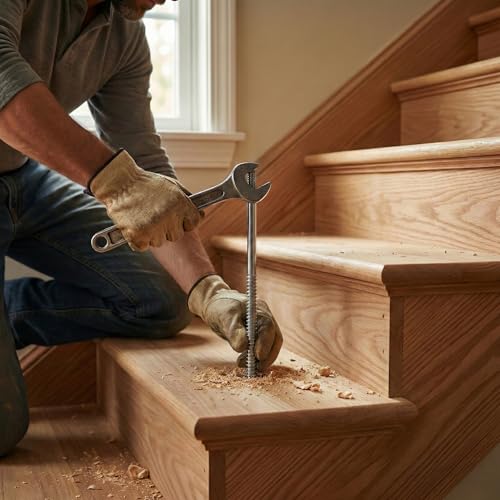 Newel Post Mounting Kit (1-Pack):Fix Wobbly Stairs with Massive 11" Steel Anchors – Invisible Hardware Design for Wood & Concrete Floors – Includes Real Oak Wood Plugs for Residential & Commercial
