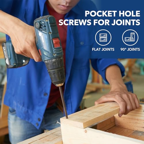 Pocket Hole Screws #8x1-1/4 Zinc, Coarse Thread Wood Screws 300Pcs, Washer Head with Square Drive, 150MM Drive Bit Included - color: Zinc, size: #8x1-1/4‘’