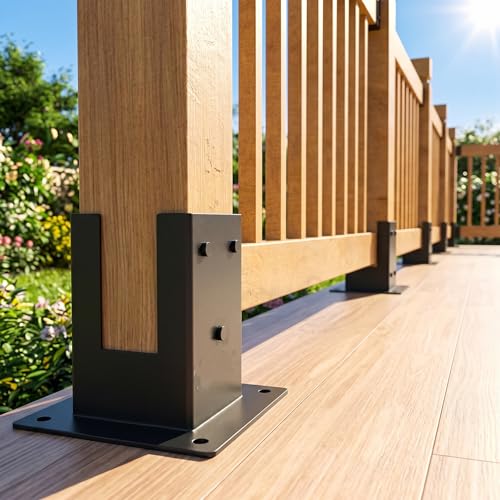 4x4 Post Base, Post Anchors 4Pcs (Inner Size 3.58"x3.58"), Heavy Duty Powder-Coated Post Anchor Matte Black Wood Post Brackets for Pavilion Deck Railing