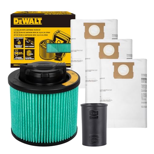 DEWALT Shop Vac HEPA Filter Replacement, 3-Pack Dust Bags & Tool Adapter - style: DXVA19-0502