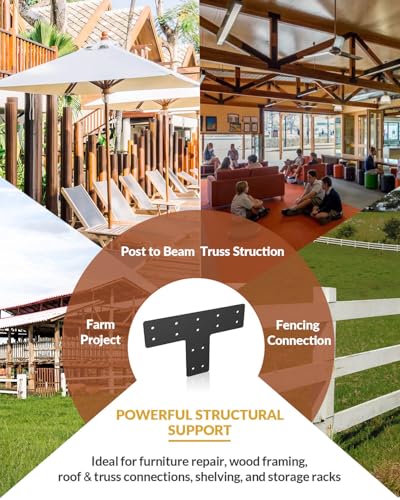 4 Pcs Heavy Duty T Plate Brackets, 12"x8" Black T Shape Mending Plate, 0.12" (3mm) Thick Steel Flat Bracket for 4x4 6x6 Wood Post to Beam, Truss Framing, Pergola & Furniture Repair - size: 4 Pack, style: Standard T-Plate