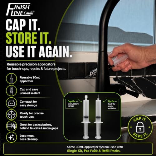 Syringe Style Precision Caulking Tool in Hanging Pouch - style: Finish Line Caulk Pro Syringe Applicator *Retail-ready hanging pouch.