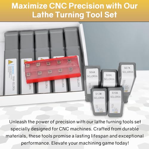 S06K/S07K/S08K/S10K/S12M-SCLCR06 Indexable Lathe Turning Tool 15Pcs Kit, 5Pcs Metal Lathe Tools Holder Set, with 10Pcs CCM21.51/CCMT060204 Carbide Inserts Turning Inserts Carbide Turning Tool - style: 5pcs SCLCR06 Shanks+10pcs Inserts