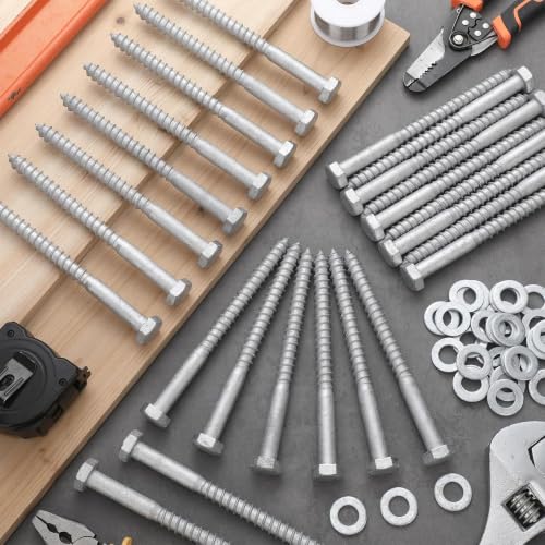 50 Pack 1/2''x6'' Lag Screw Kit with Washers, Hot Dipped Galvanized Hex Lag Bolts Heavy Duty Hex Head Wood Screws, Rust Resistant Exterior Fasteners for Wood Deck Fence - size: 1/2''x6''