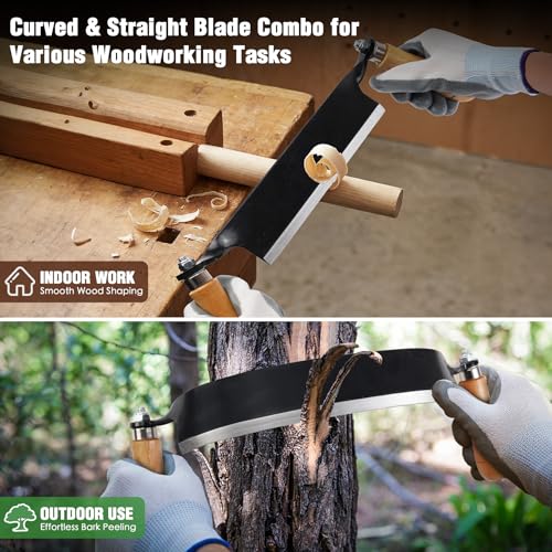 2 PCS Draw Knife Set, 8" Straight & 10" Curved Debarking Tool - size: 8" Straight & 10" Curved