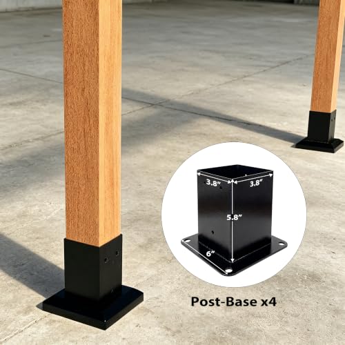 4 PCS Pergola Angled Corner Brackets with 4 Post Bases & Covers - size: 12-Pc Lean-To Kit: 4P Corner+4P Base&Cover