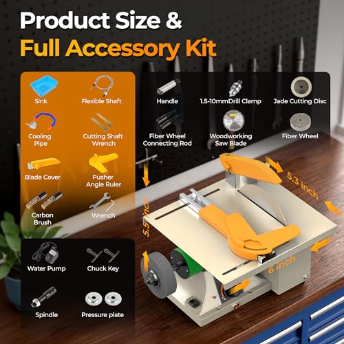 350W Lapidary Saw Benchtop Cutting&Engraving Machine,Variable Speed 0-10000 RPM with Water Cooling,Complete Kit for Wood Acrylic Stone Metal,Includes Diamond Blades,Flex Shaft,Polishing Wheels - color: Yellow