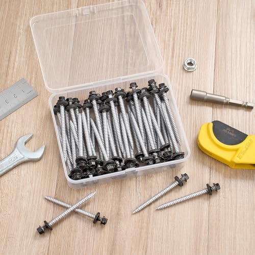 50 Pcs #10x2-1/2 Black Metal Roofing Screws for Metal Roofs, Wall Panels - size: #10x2-1/2"