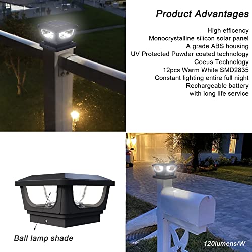Solar Post Cap Lights for 3x3 Metal & 4x4 Vinyl/Wood Fence Posts, 2 Pack - size: 2 Pack