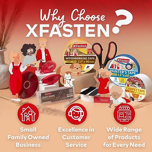 XFasten Double-Sided Carpet Tape for Area Rugs, 2 Inch x 30 Yards- 6 Packs (540 Ft), Heavy Duty Grippy Residue-Free Silicone Adhesive Keeps Rugs in Place on Hardwood, Laminate and Tile Floors - size: 2-inch x 30 yards - 6 packs (540 ft)