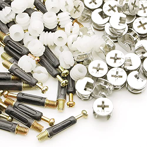 45 Sets 3-in-1 Furniture Connecting Kit, Furniture Connecting Fittings with Dowel, Nuts and Cam Screws