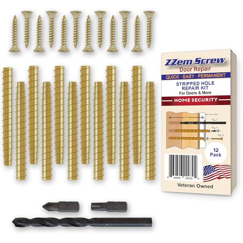 Brass 12-Pack #9 x 3 Permanent Stripped Door Hinge Screw Hole Repair Kit