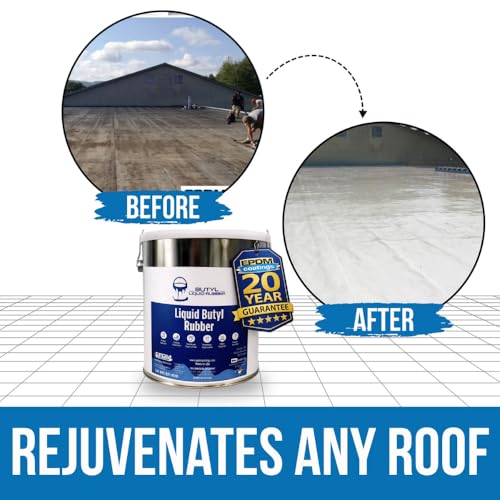 Best EPDM Liquid Butyl Rubber Roof Coating | Waterproof Roof Sealant | One Coat Application – No Primer Needed | Works on EPDM TPO Metal Fiberglass Concrete | 1 Gallon - White | Covers 50 Sq. Ft.