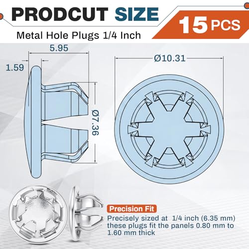 Hicarer 15 Pack Fit 1/4"(6.4mm) Hole Metal Hole Plugs - color: Silver, size: 1/4 Inch (6.4 Mm)