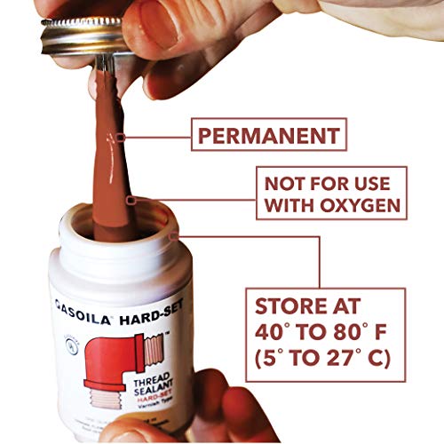 Gasoila Hard-Setting Permanent Thread Sealant, Fast-Drying Red Varnish Sealant for PVC, Metal, Rubber, Wood & More – -100°F to 600°F Temp Range, Brush in Cap Applicator, BT04, 1/4 Pint Can - size: 1/4 Pint