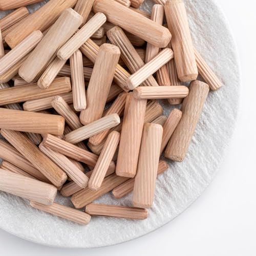 90 Pcs 3 Size Wooden Dowels Assorted, M6 M8 M10 Fluted Wood Dowel Pins, Hard Wood Grooved Plug, Furniture Woodwork Straight Grooved Dowel for Crafts, Furniture, DIY, Carpentry (1/4"+5/16"+3/8")