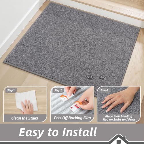 BEQHAUSE Stair Landing Rug Non-Slip 30"x30", Landing Mats for Stairs, Grey - color: Grey - Dog Paws, size: 30 in X 30 in (1 Pieces)