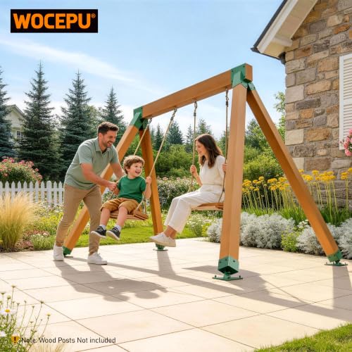 201 Stainless Steel Swing Set Bracket 2pcs A-Frame Brackets 4pcs Adjustable Swing Anchor Leveling Kit Bracket(Green) - color: Green, size: Complete Set(2A-Frame+4Base)