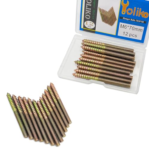 12 Pack M6 x 70 Hanger Bolts 70mm(2.76") Double Headed Bolts 6mm(0.24") Wood Dowel Screw Hanger Bolts for Furniture - size: M6X70-12P